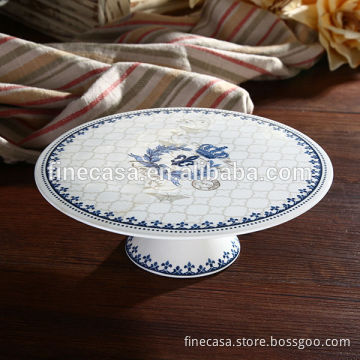 Elegant Fine New Bone China 8 Inches Cake Plate with Stand of Blue Dream
